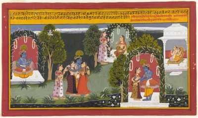 Kama and Rati Witness the Reunion of Krishna and Radha, Page from a Gita Govinda Series, 1714 by Indian School
